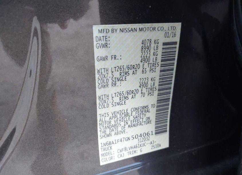 Photo 9 of 2016 Nissan Titan XD SL DIESEL (VIN 1N6BA1F47GN504061)