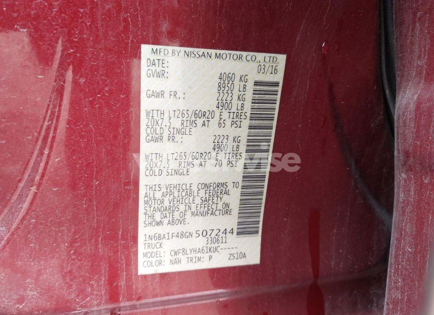 Photo 9 of 2016 Nissan Titan XD PLATINUM RESERVE DIESEL (VIN 1N6BA1F48GN507244)