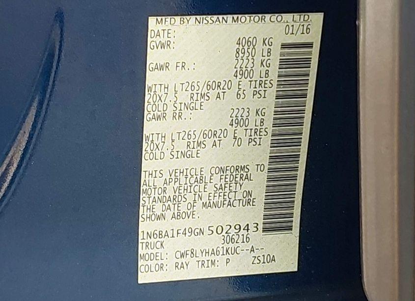 Photo 9 of 2016 Nissan Titan XD PLATINUM RESERVE DIESEL (VIN 1N6BA1F49GN502943)