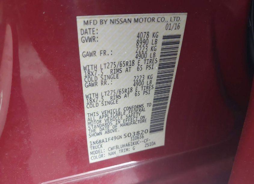 Photo 9 of 2016 Nissan Titan XD PRO-4X DIESEL (VIN 1N6BA1F49GN503820)