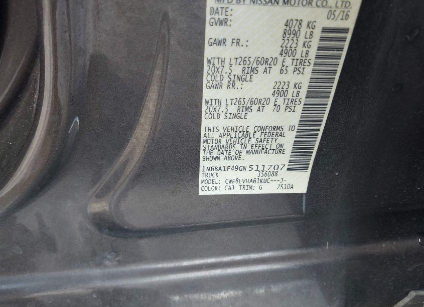 Photo 9 of 2016 Nissan Titan XD SL DIESEL (VIN 1N6BA1F49GN511707)