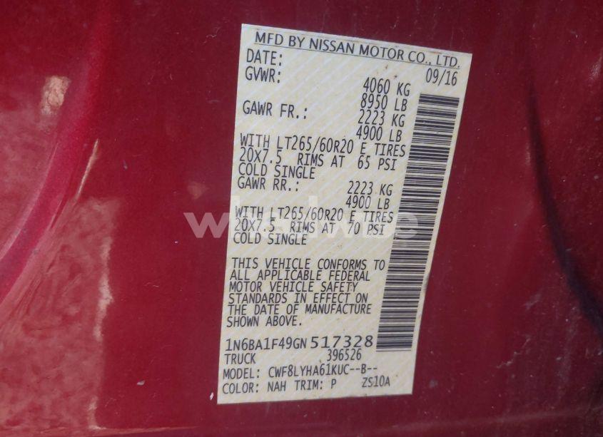 Photo 9 of 2016 Nissan Titan XD PLATINUM RESERVE DIESEL (VIN 1N6BA1F49GN517328)