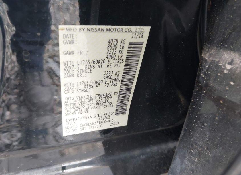 Photo 9 of 2019 Nissan Titan XD SL DIESEL (VIN 1N6BA1F49KN511912)