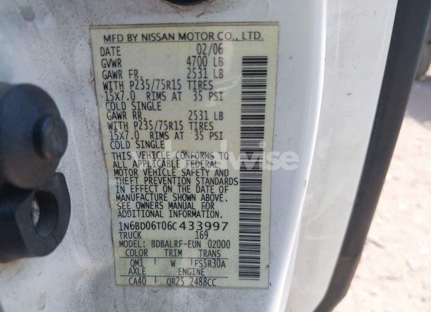 Photo 9 of 2006 Nissan Frontier XE (VIN 1N6BD06T06C433997)