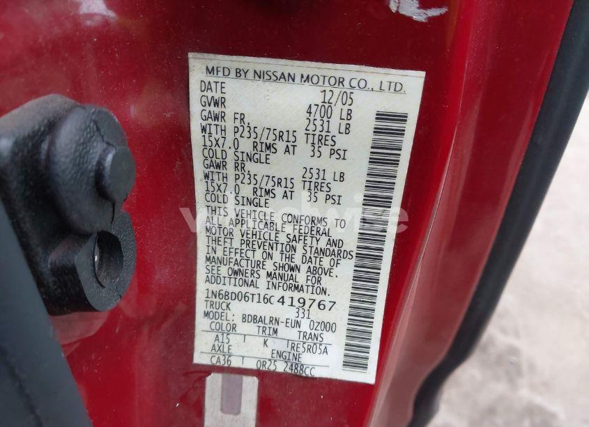 Photo 9 of 2006 Nissan Frontier XE (VIN 1N6BD06T16C419767)