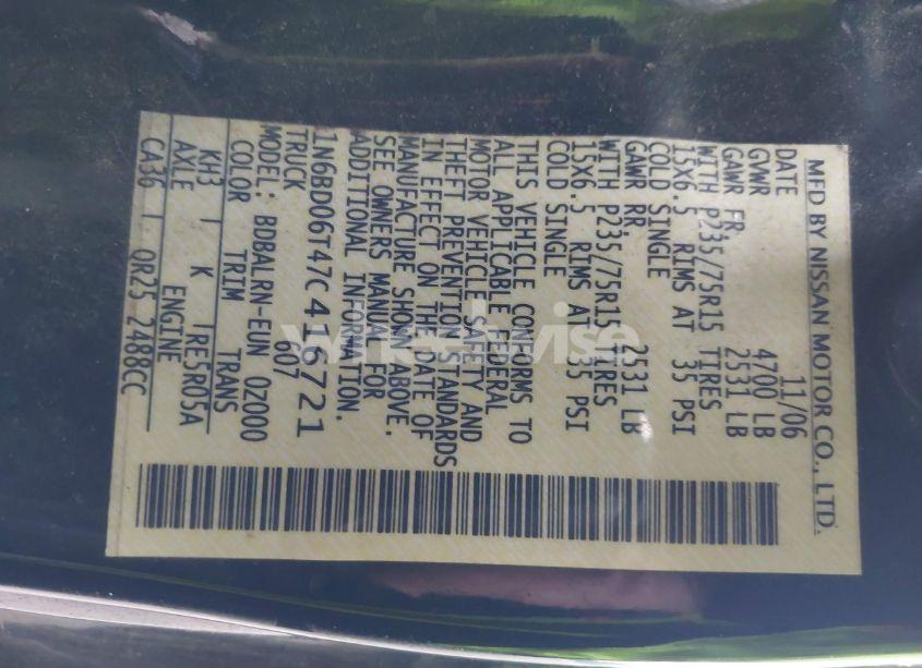 Photo 9 of 2007 Nissan Frontier XE (VIN 1N6BD06T47C416721)