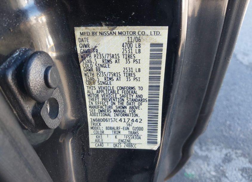 Photo 9 of 2007 Nissan Frontier XE (VIN 1N6BD06T57C417442)