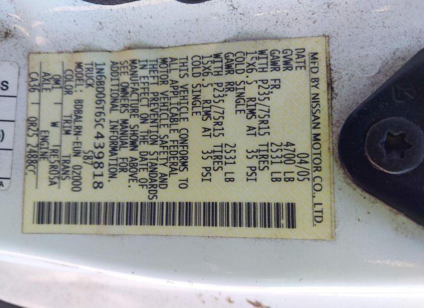 Photo 9 of 2005 Nissan Frontier XE (VIN 1N6BD06T65C439818)