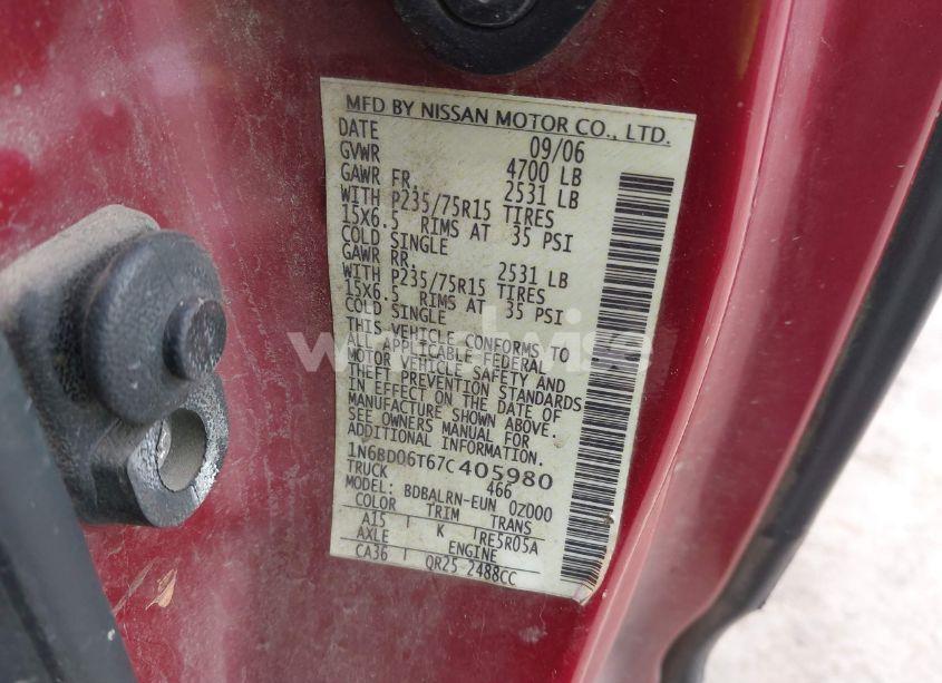 Photo 9 of 2007 Nissan Frontier XE (VIN 1N6BD06T67C405980)
