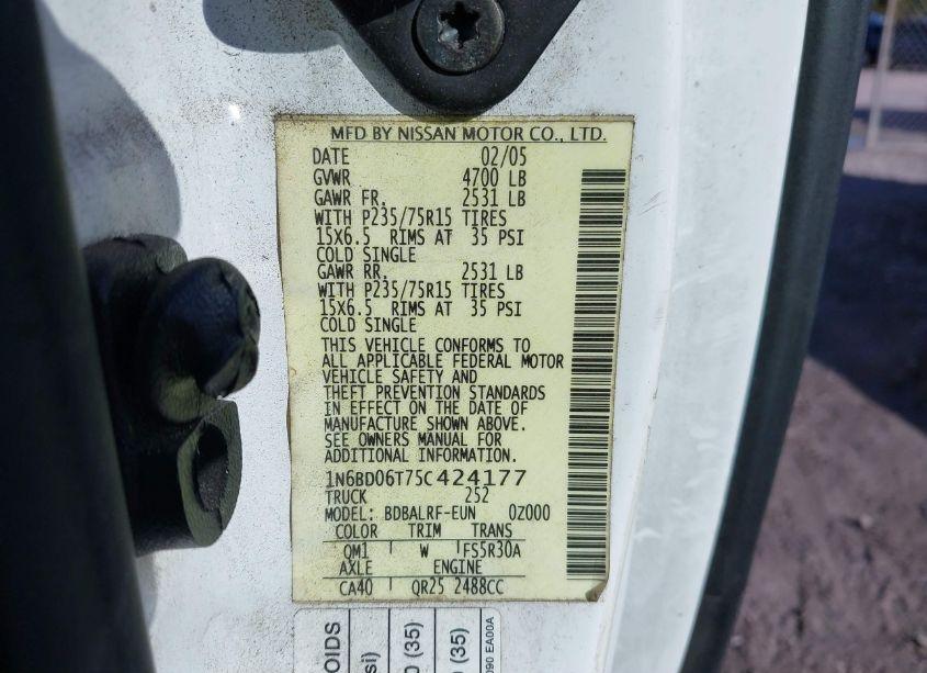 Photo 9 of 2005 Nissan Frontier XE (VIN 1N6BD06T75C424177)