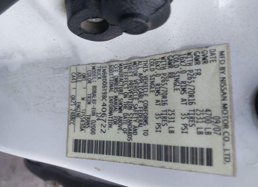 Photo 9 of 2008 Nissan Frontier SE-I4 (VIN 1N6BD06T98C406722)