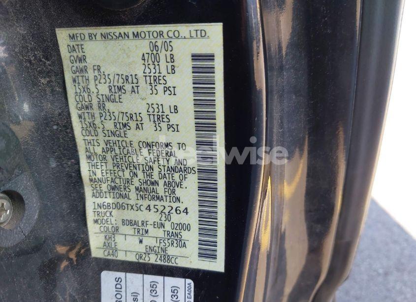 Photo 9 of 2005 Nissan Frontier XE (VIN 1N6BD06TX5C452264)
