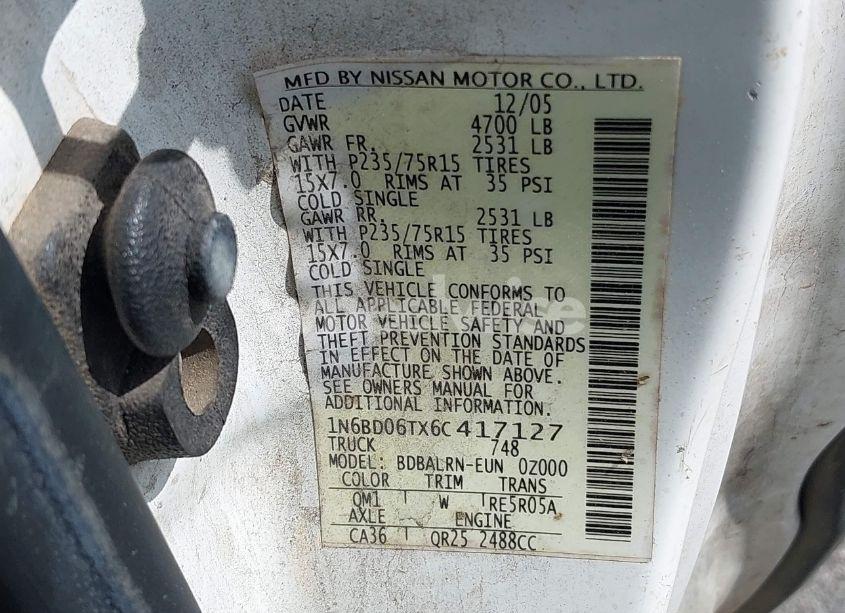 Photo 9 of 2006 Nissan Frontier XE (VIN 1N6BD06TX6C417127)