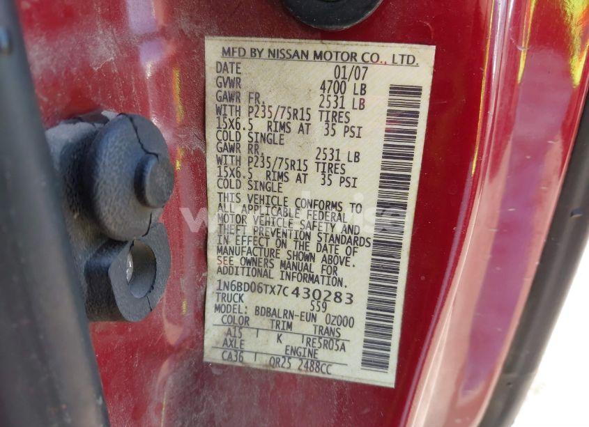 Photo 8 of 2007 Nissan Frontier XE (VIN 1N6BD06TX7C430283)