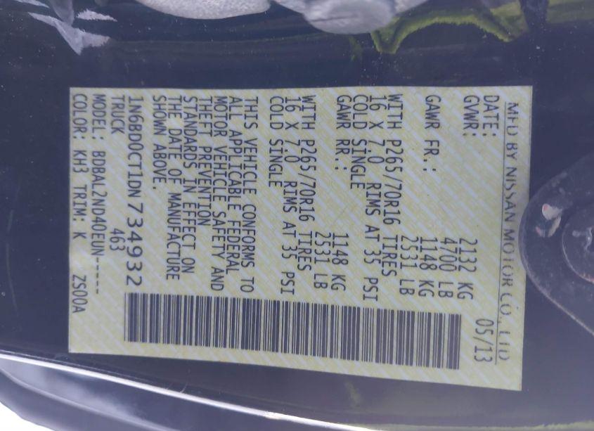 Photo 9 of 2013 Nissan Frontier SV-I4 (VIN 1N6BD0CT1DN734932)