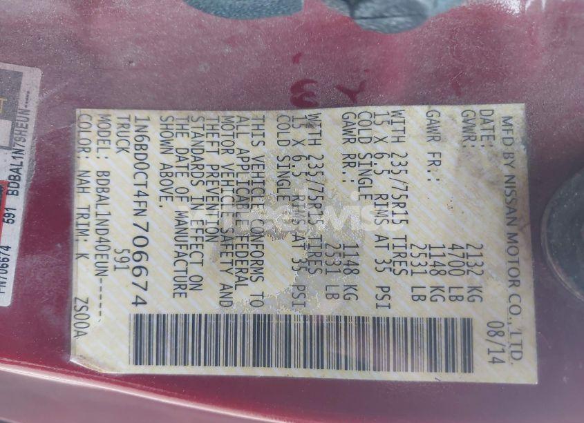 Photo 9 of 2015 Nissan Frontier S/SV-I4 (VIN 1N6BD0CT4FN706674)