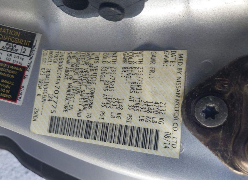 Photo 9 of 2015 Nissan Frontier S/SV-I4 (VIN 1N6BD0CT4FN707775)