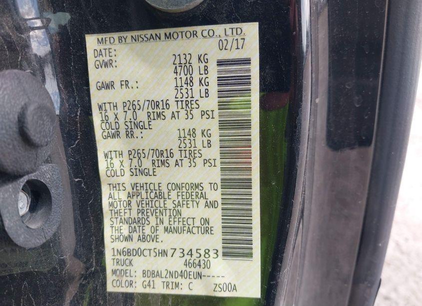 Photo 9 of 2017 Nissan Frontier SV-I4 (VIN 1N6BD0CT5HN734583)