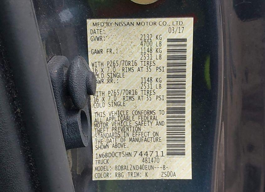 Photo 9 of 2017 Nissan Frontier SV-I4 (VIN 1N6BD0CT5HN744711)