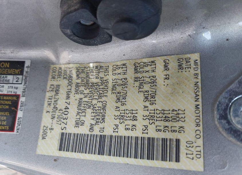 Photo 9 of 2017 Nissan Frontier SV-I4 (VIN 1N6BD0CT6HN740375)