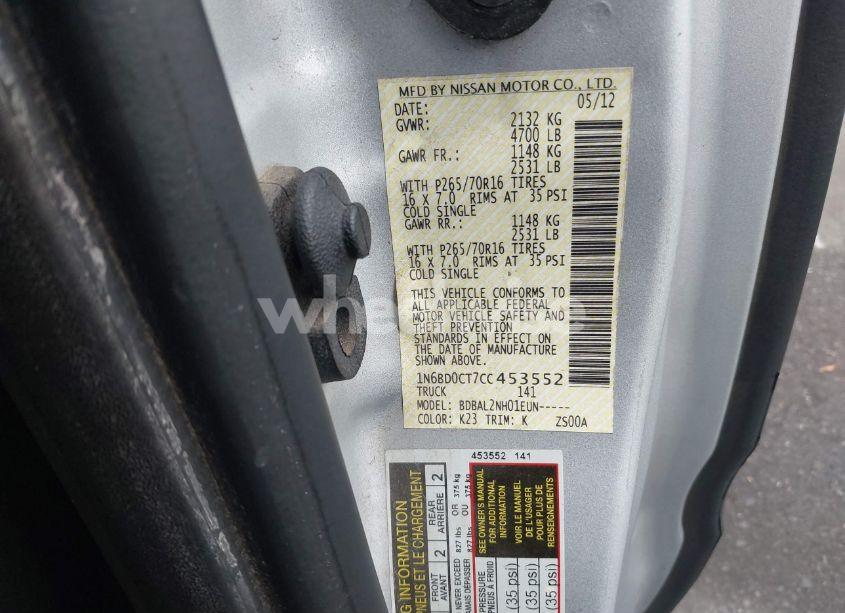 Photo 9 of 2012 Nissan Frontier SV-I4 (VIN 1N6BD0CT7CC453552)