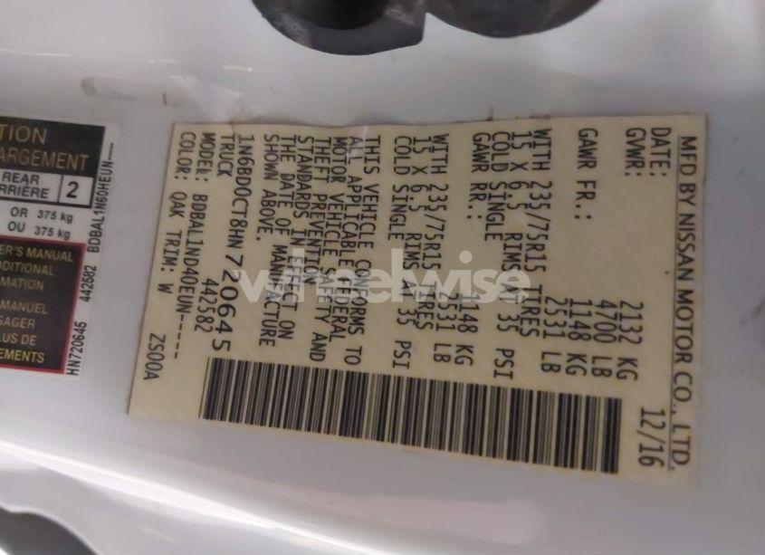 Photo 9 of 2017 Nissan Frontier S (VIN 1N6BD0CT8HN720645)