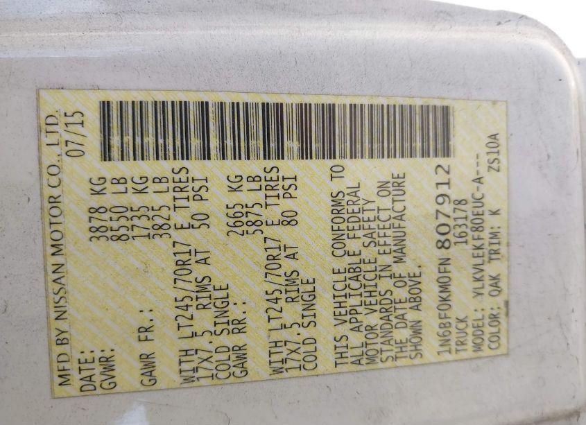 Photo 9 of 2015 Nissan Nv CARGO NV1500 SV V6 (VIN 1N6BF0KM0FN807912)