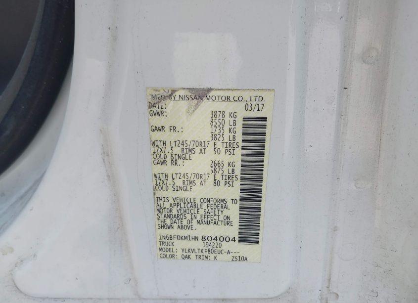 Photo 9 of 2017 Nissan Nv CARGO NV1500 SV V6 (VIN 1N6BF0KM1HN804004)