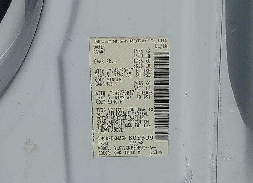 Photo 9 of 2016 Nissan Nv CARGO NV1500 S V6 (VIN 1N6BF0KM2GN805399)