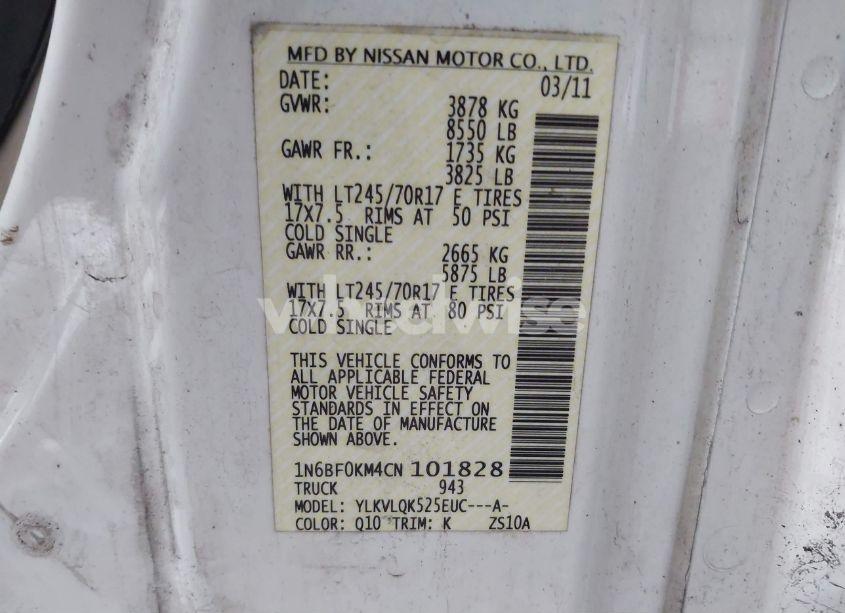 Photo 9 of 2012 Nissan Nv 1500 NV1500 S V6 (VIN 1N6BF0KM4CN101828)