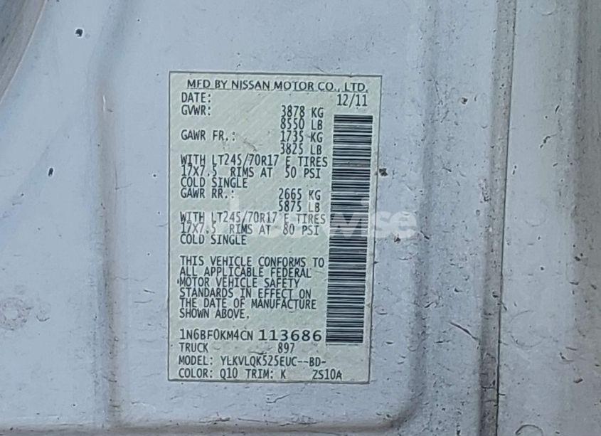 Photo 9 of 2012 Nissan Nv 1500 NV1500 S V6 (VIN 1N6BF0KM4CN113686)