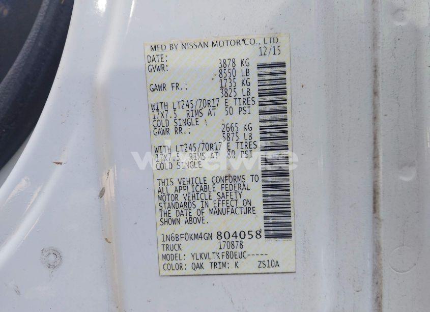 Photo 9 of 2016 Nissan Nv CARGO NV1500 SV V6 (VIN 1N6BF0KM4GN804058)