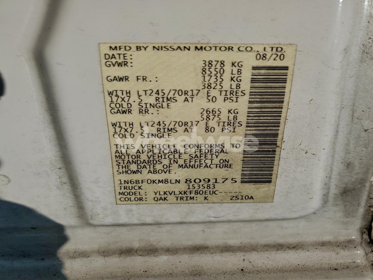 Photo 13 of 2020 NISSAN NV 1500 S (VIN 1N6BF0KM8LN809175)