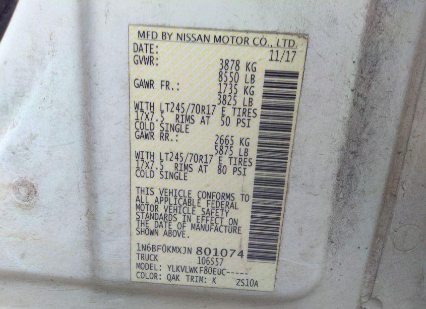 Photo 9 of 2018 Nissan Nv CARGO NV1500 S V6 (VIN 1N6BF0KMXJN801074)