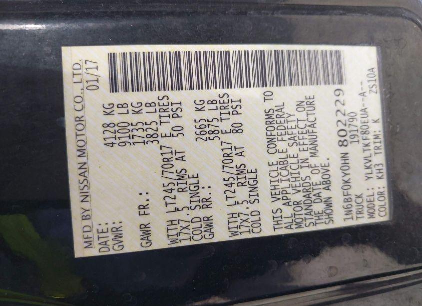 Photo 9 of 2017 Nissan Nv CARGO NV2500 HD SV V6 (VIN 1N6BF0KY0HN802229)