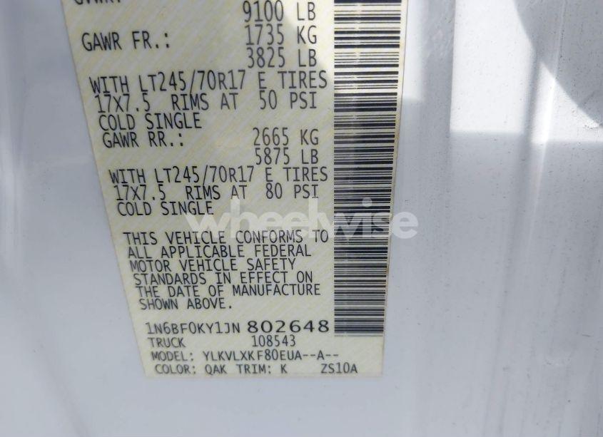 Photo 9 of 2018 Nissan Nv CARGO NV2500 HD SV V6 (VIN 1N6BF0KY1JN802648)