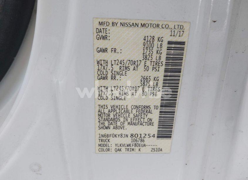 Photo 9 of 2018 Nissan Nv CARGO NV2500 HD S V6 (VIN 1N6BF0KY8JN801254)