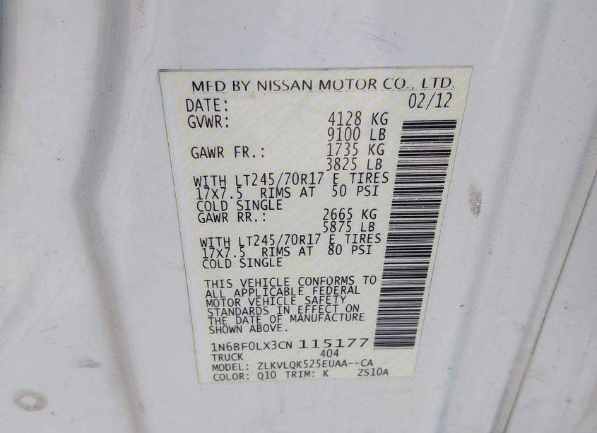 Photo 9 of 2012 Nissan Nv 2500 NV2500 HD S V6 (VIN 1N6BF0LX3CN115177)