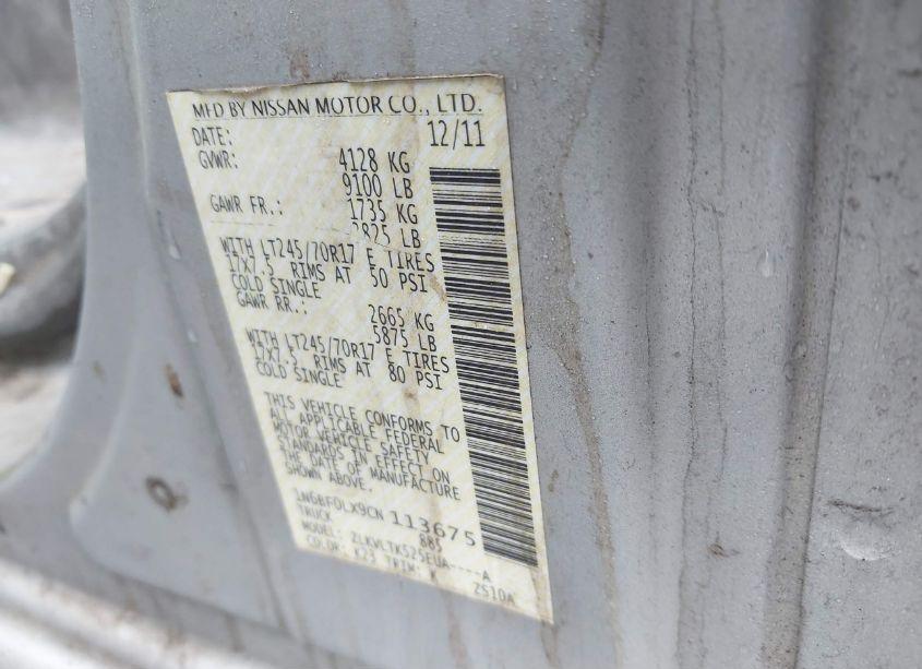 Photo 9 of 2012 Nissan Nv 2500 NV2500 HD SV V6 (VIN 1N6BF0LX9CN113675)