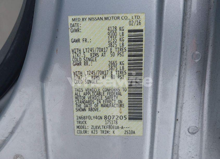 Photo 9 of 2016 Nissan Nv CARGO NV2500 HD SV V6 (VIN 1N6BF0LY4GN807205)