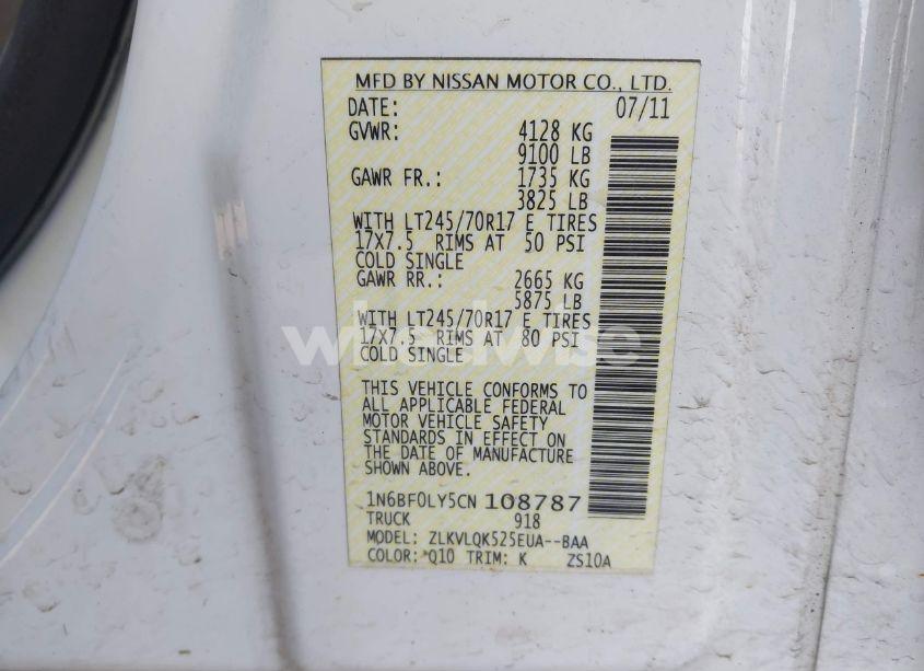 Photo 9 of 2012 Nissan Nv 2500 NV2500 HD S V6 (VIN 1N6BF0LY5CN108787)