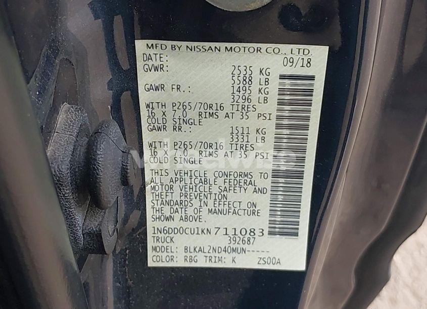 Photo 9 of 2019 Nissan Frontier SV (VIN 1N6DD0CU1KN711083)