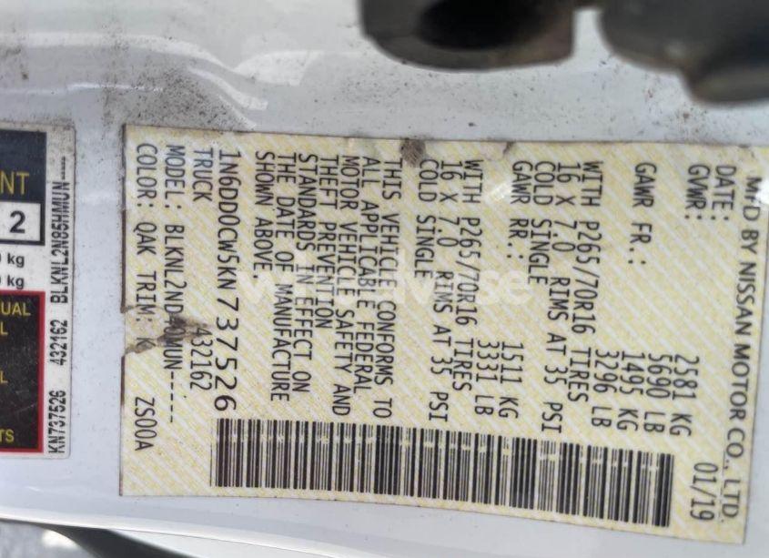 Photo 9 of 2019 Nissan Frontier SV (VIN 1N6DD0CW5KN737526)