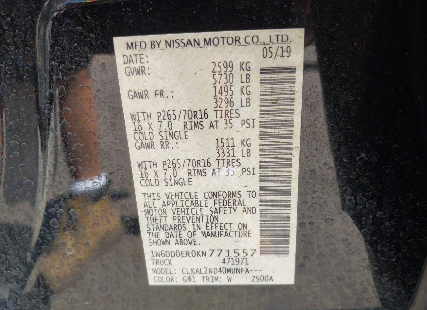 Photo 9 of 2019 Nissan Frontier SV (VIN 1N6DD0ER0KN771557)