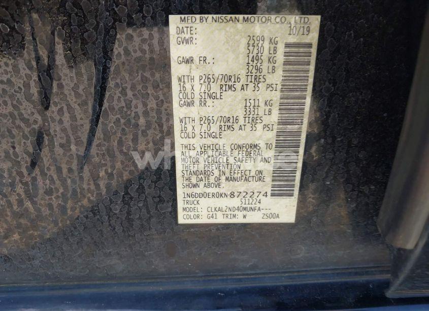 Photo 9 of 2019 Nissan Frontier SV (VIN 1N6DD0ER0KN872274)