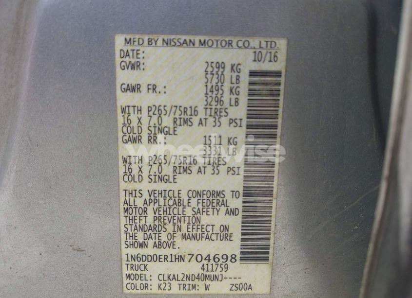 Photo 9 of 2017 Nissan Frontier DESERT RUNNER (VIN 1N6DD0ER1HN704698)