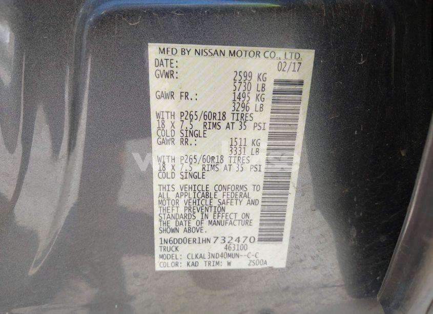 Photo 9 of 2017 Nissan Frontier SL (VIN 1N6DD0ER1HN732470)