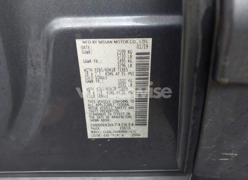 Photo 9 of 2019 Nissan Frontier SL (VIN 1N6DD0ER1KN742634)