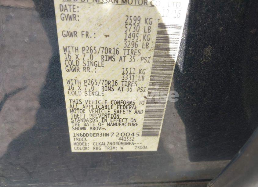 Photo 9 of 2017 Nissan Frontier SV (VIN 1N6DD0ER3HN720045)