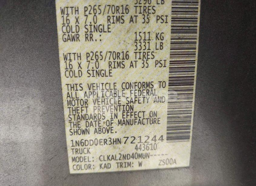 Photo 9 of 2017 Nissan Frontier SV (VIN 1N6DD0ER3HN721244)